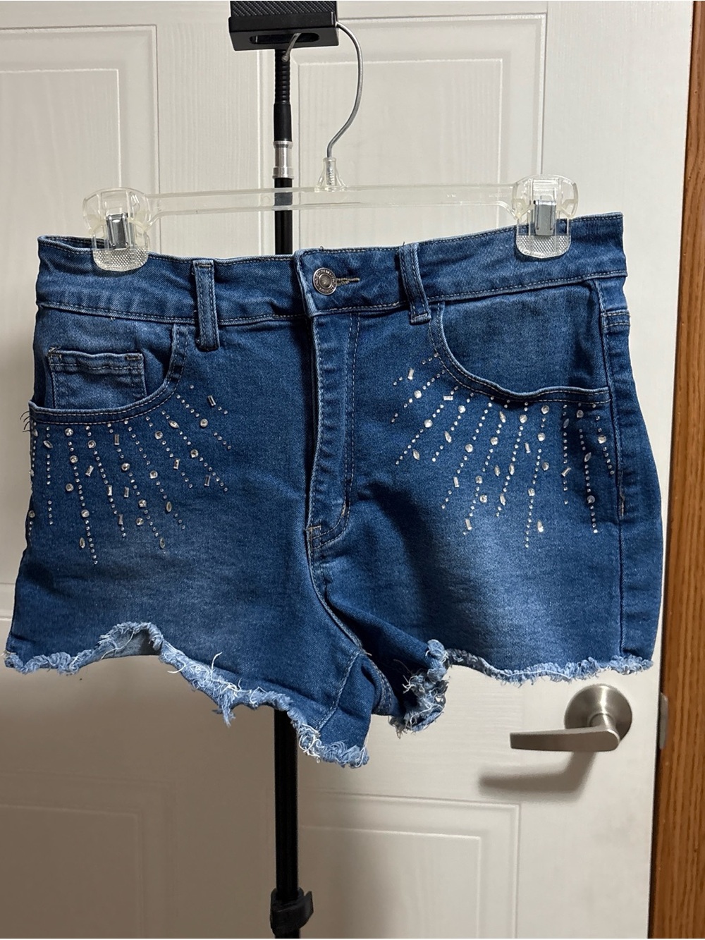 Dark Blue Denim Jean Shorts with Stud Detail